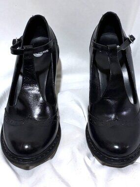 Dr Martens Karishma Brogue T Bar T Strap Heels Leather Airwair Black US 6 EU 37